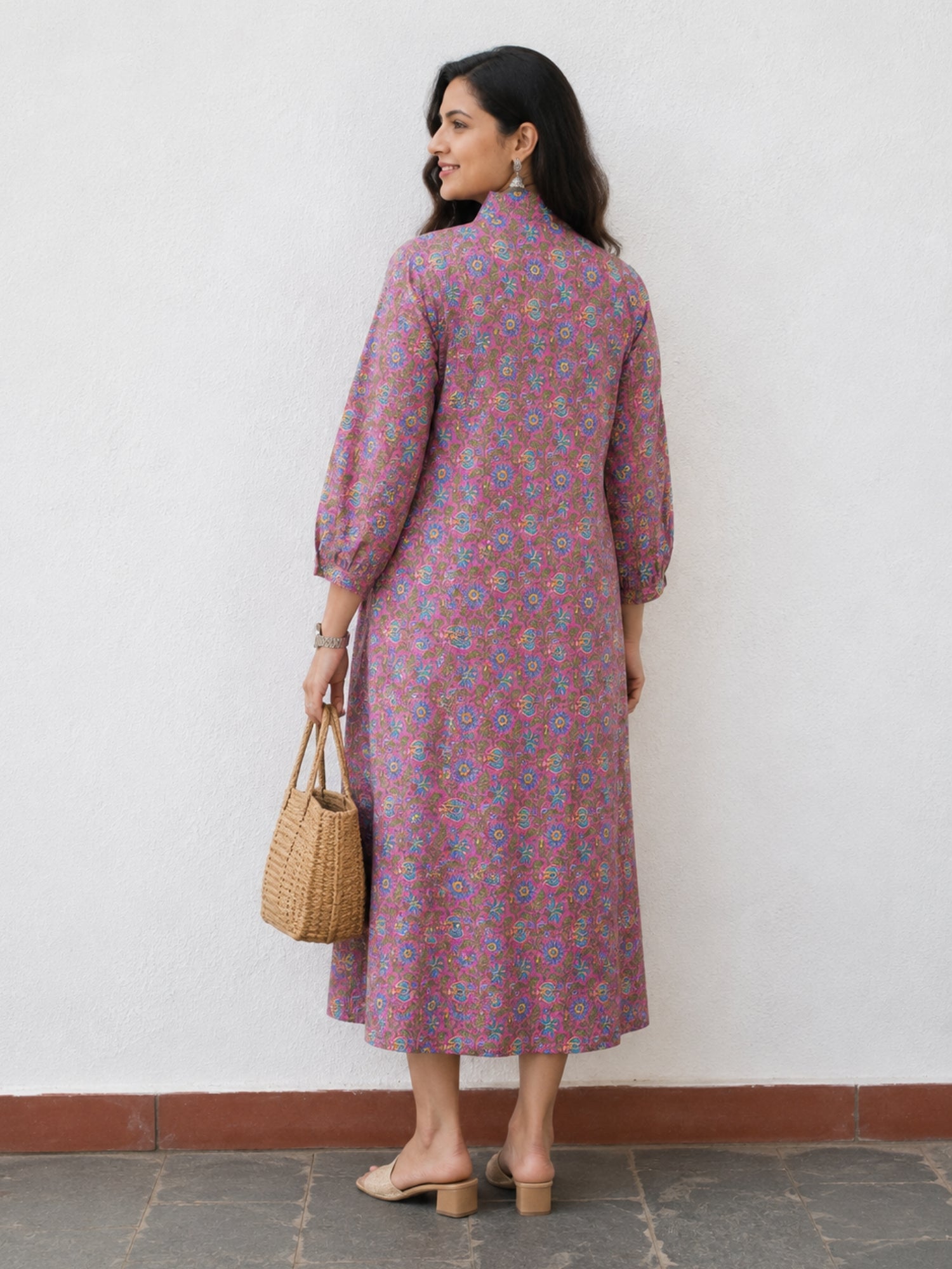 Pink midi pure cotton dress