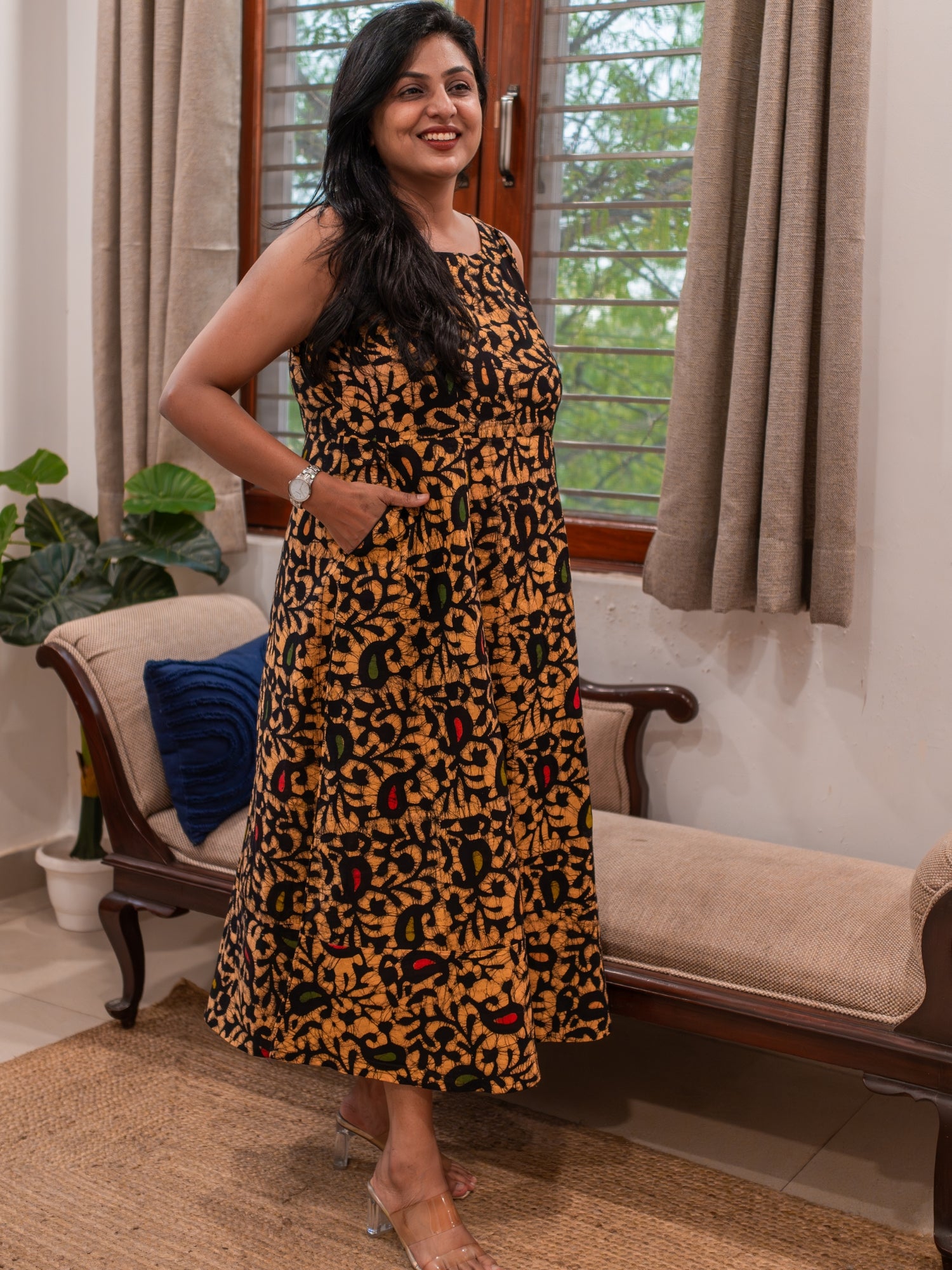 cotton batik dress Batik Midi Dress
