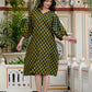 Anvitha Green Ajrakh Work Cotton Midi Dress