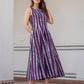 Handcrafted purple striped batik block print maxi dress in pure cotton for women, comfortable oversized and plus size fit from S to 6XL