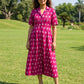 Pink ikat button down vacation dress for women