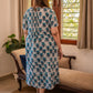 Blue cotton block print dress Darzaania