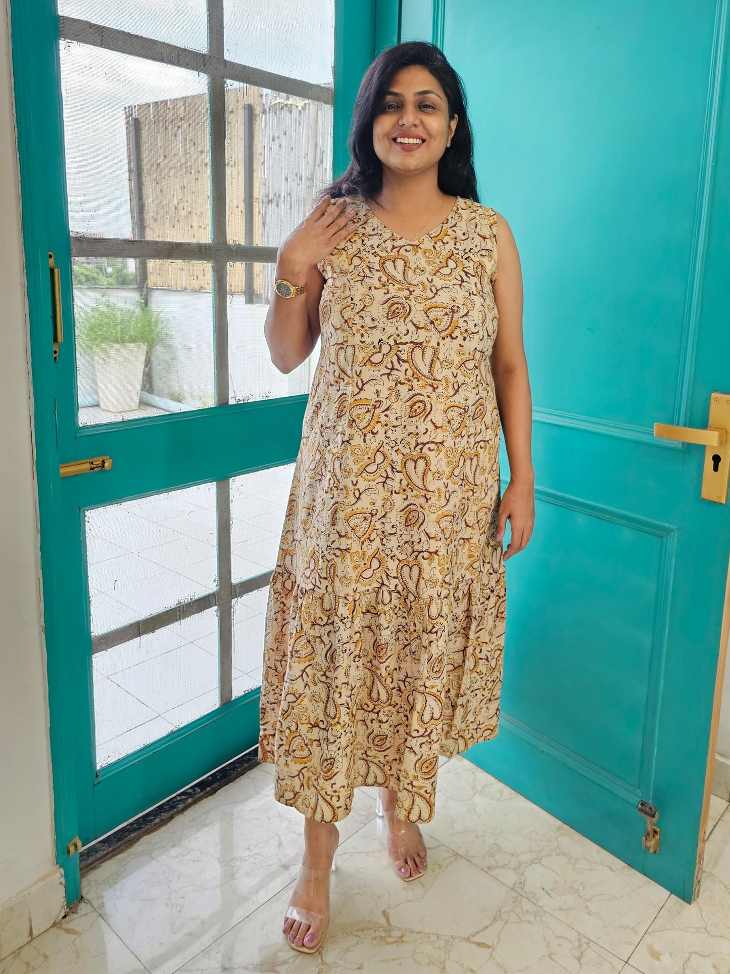 Darzaania Kaya Pure Cotton Kalamkari Long Dress
