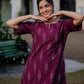 Handloom Ikkat midi dress in wine shade, front view