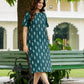 Darzaania pure cotton green Ikat midi dress with pockets