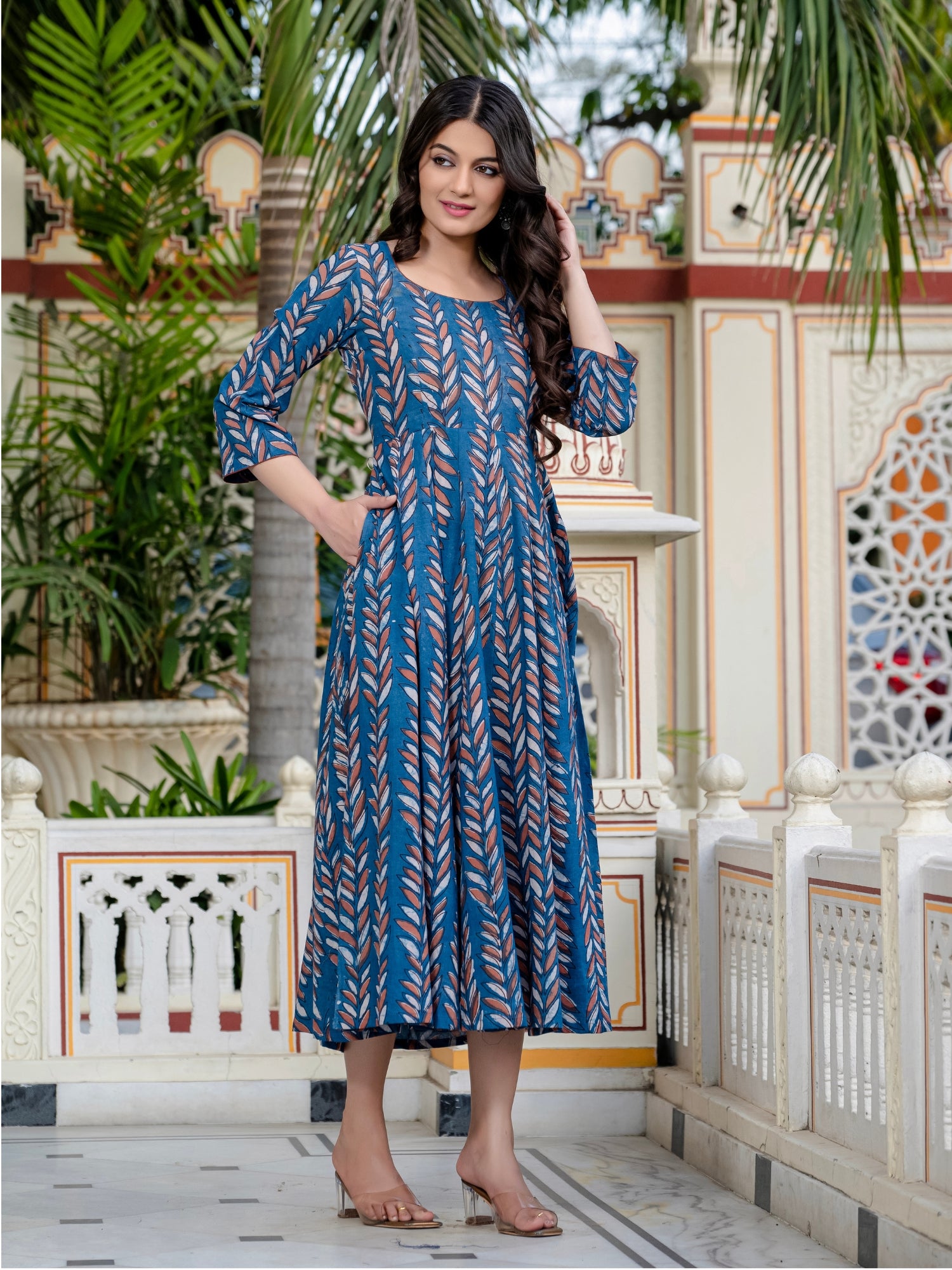 Darzaania Neelaya Ajrakh Work Pure Cotton Dress