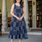Comfortable everyday wear black striped cotton midi dress
