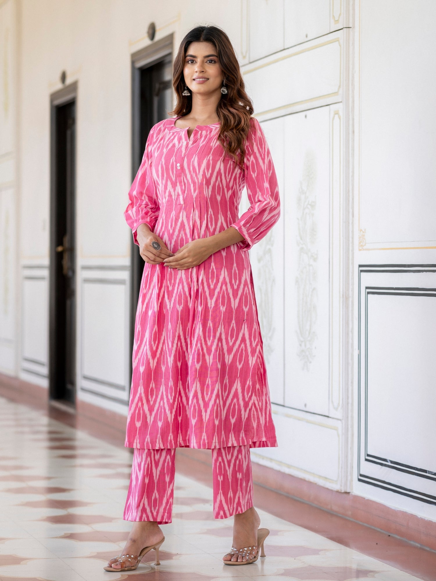 Pink Berry handloom Ikat cotton kurta set a Darzaania Exclusive