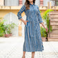 blue collared stripes dress in pure cotton for women