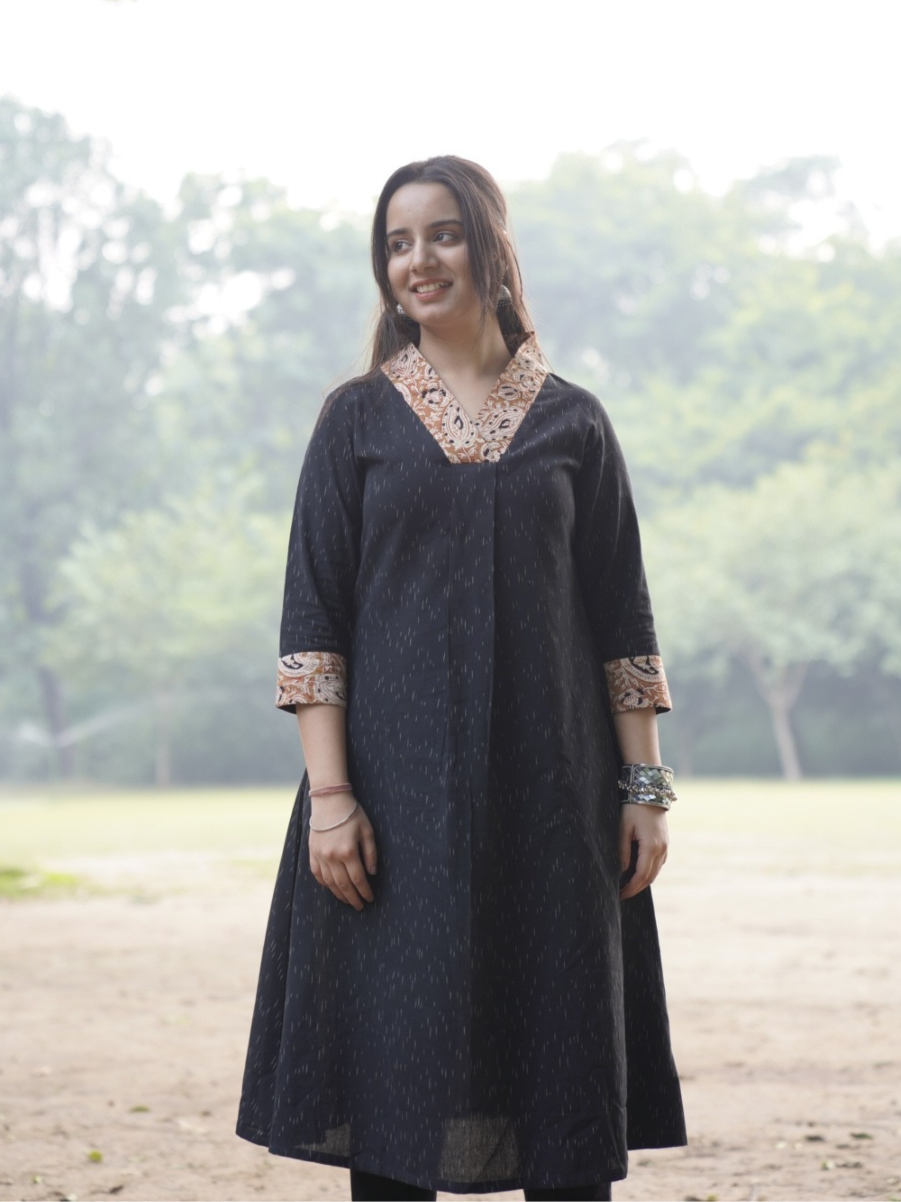 black ikkat cotton kurta