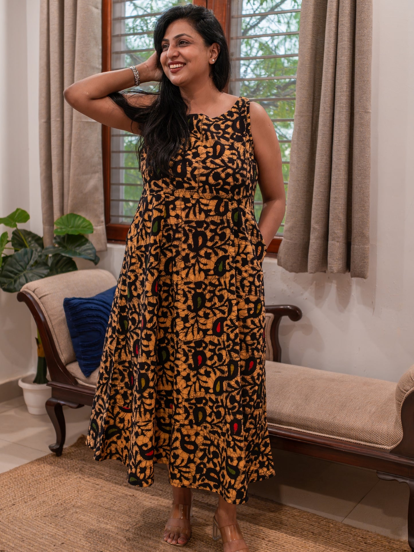 Darzaania Nyra Batik Dress in pure cotton, ankle length handcrafted batik dress for women