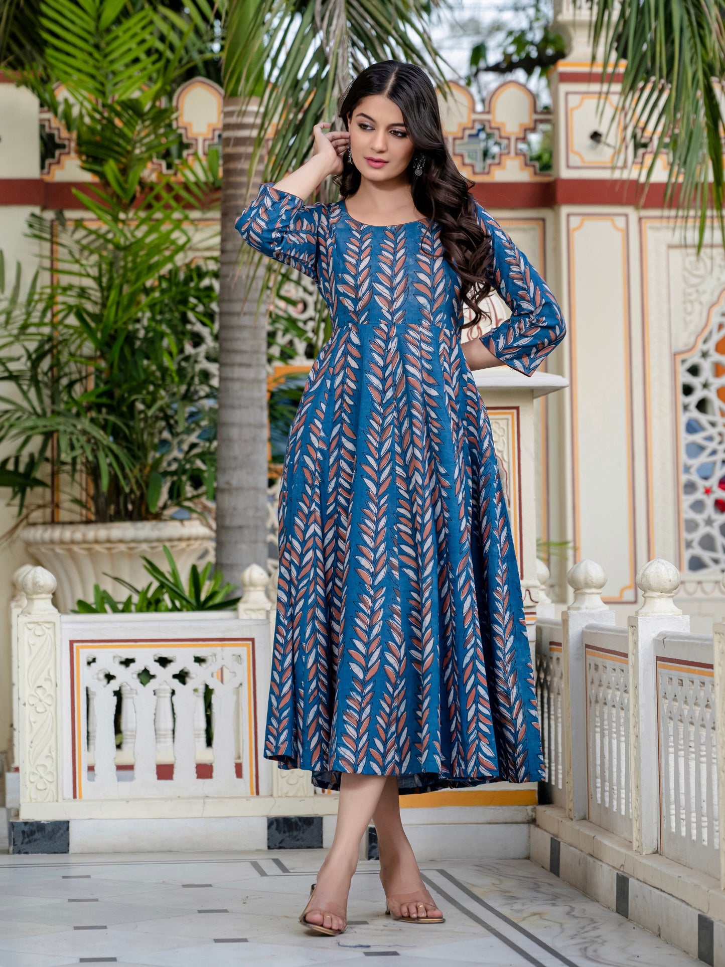 Darzaania Neelaya Ajrakh Work Pure Cotton Dress