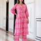 Darzaania Pink Ikat cotton co-ord set for women with palazzo pants