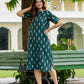 Green Ikat cotton midi dress handmade by Darzaania
