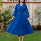 Darzaania Blue Embroidered Handloomed Cotton Dress