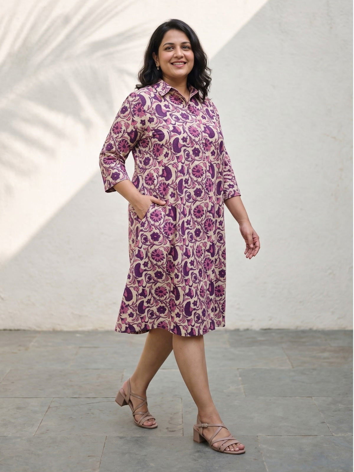 Darzaania resort wear ajrakh cotton floral purple lilac flowers print cotton dress S to 6XL sizes