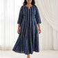 Navy blue printed cotton midi maxi dress for women S to 6XL sizes
