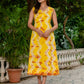 Darzaania Ananya Yellow Midi Dress in Pure Cotton