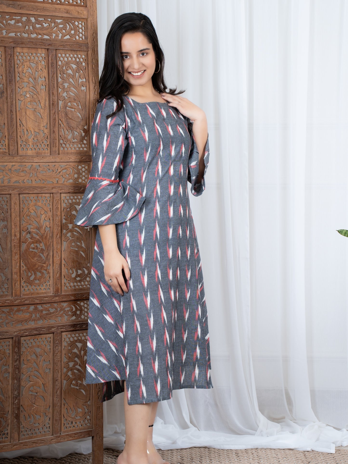 Grey dress in Ikat Cotton 