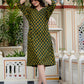 Anvitha Green Ajrakh Work Cotton Midi Dress