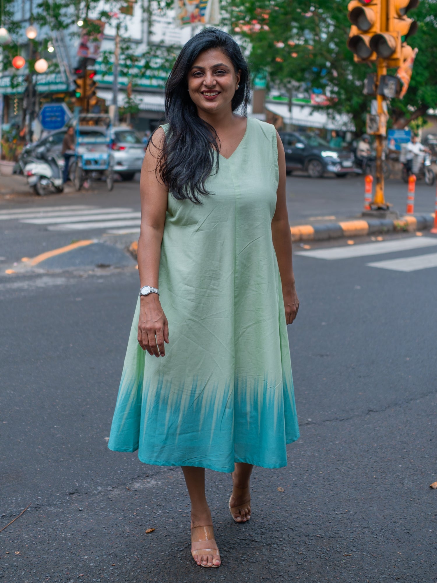 Ombre Print Yellow Green Cotton Midi Dress S to 6XL sizes