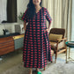 Mishka black and brick red pure cotton block print dress front view