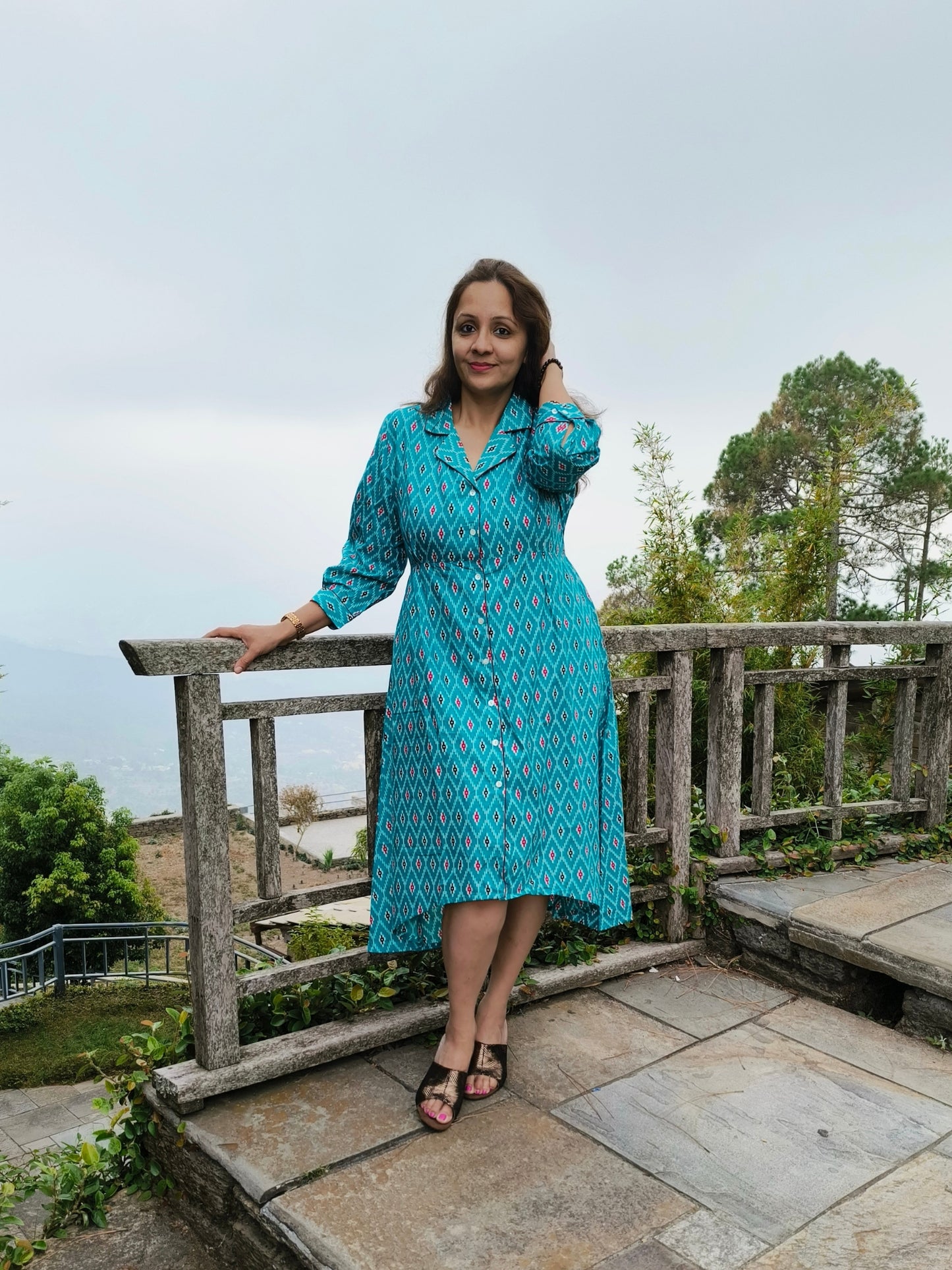 Blue cotton dresses for women