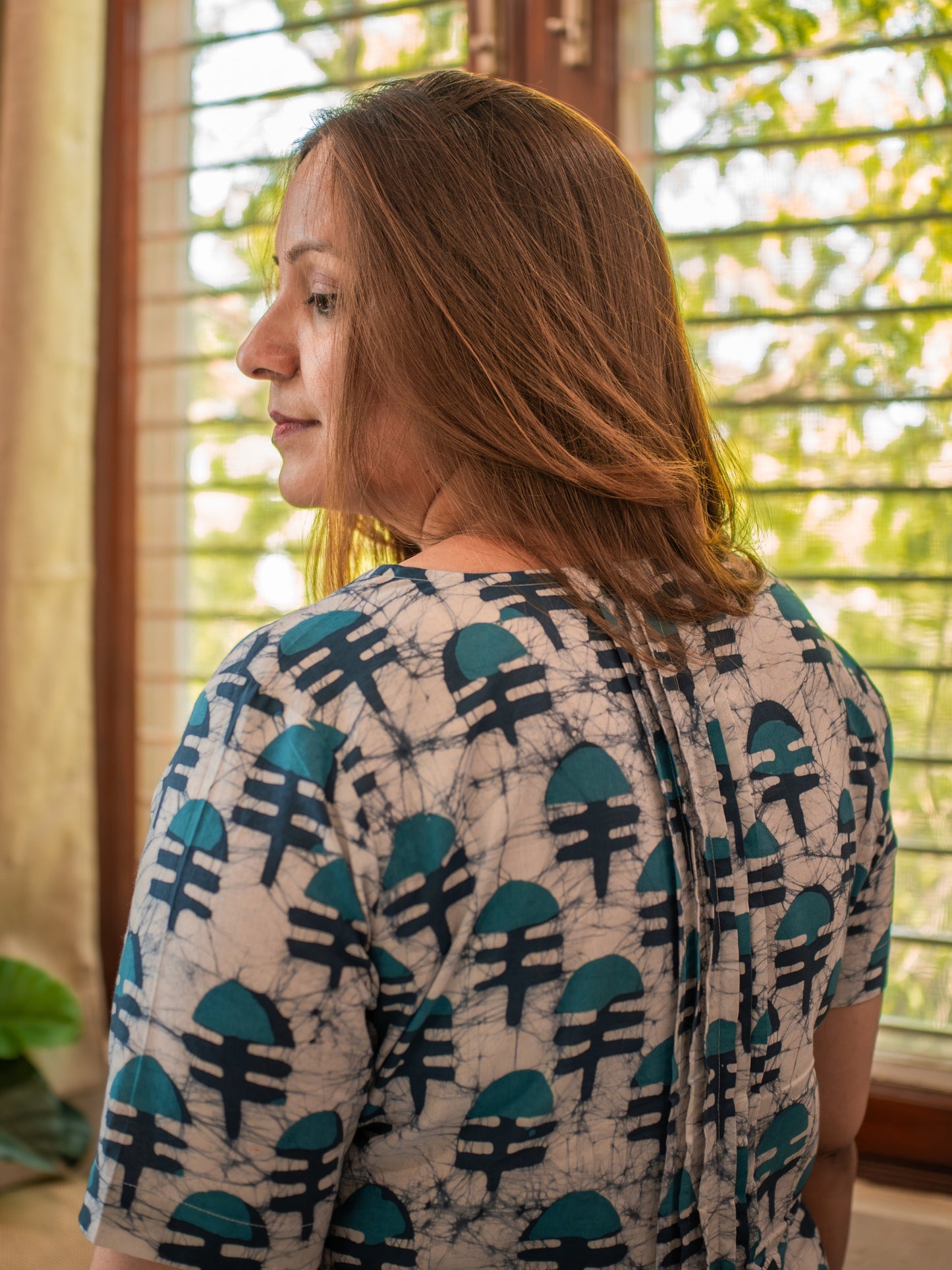 Blue Handblock Dabu Batik Work Dress