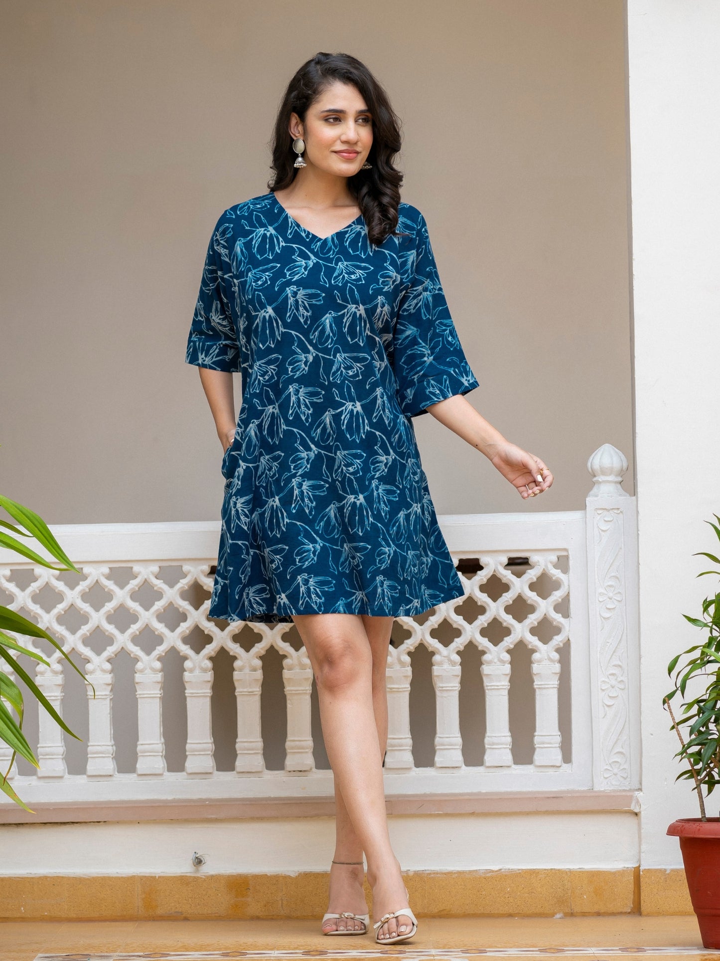 Handcrafted natural indigo dyed cotton dress