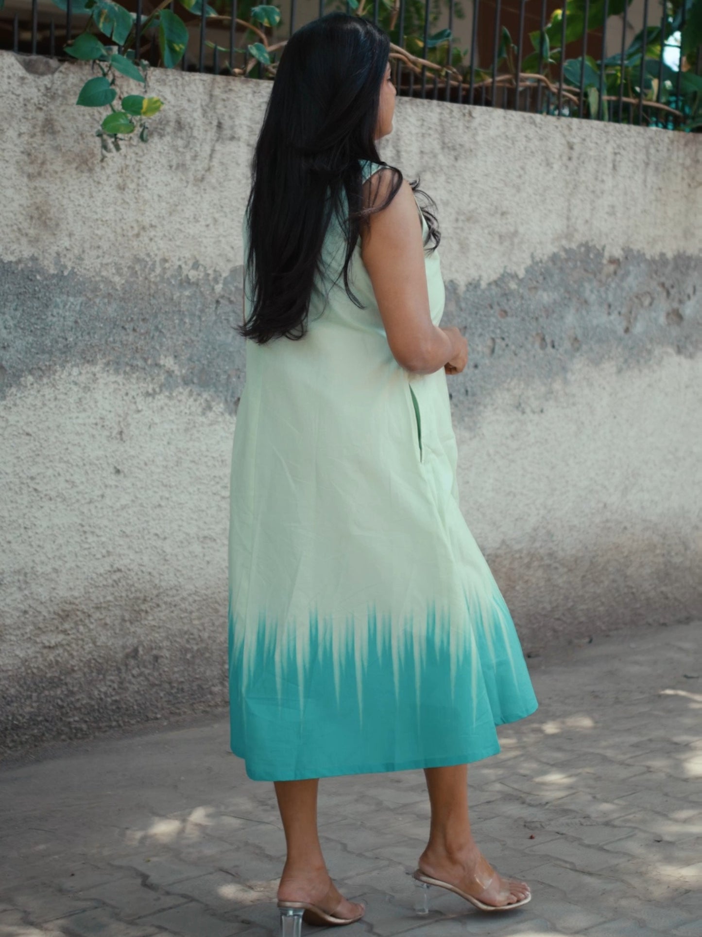 Ombre Print Yellow Green Cotton Midi Dress S to 6XL 