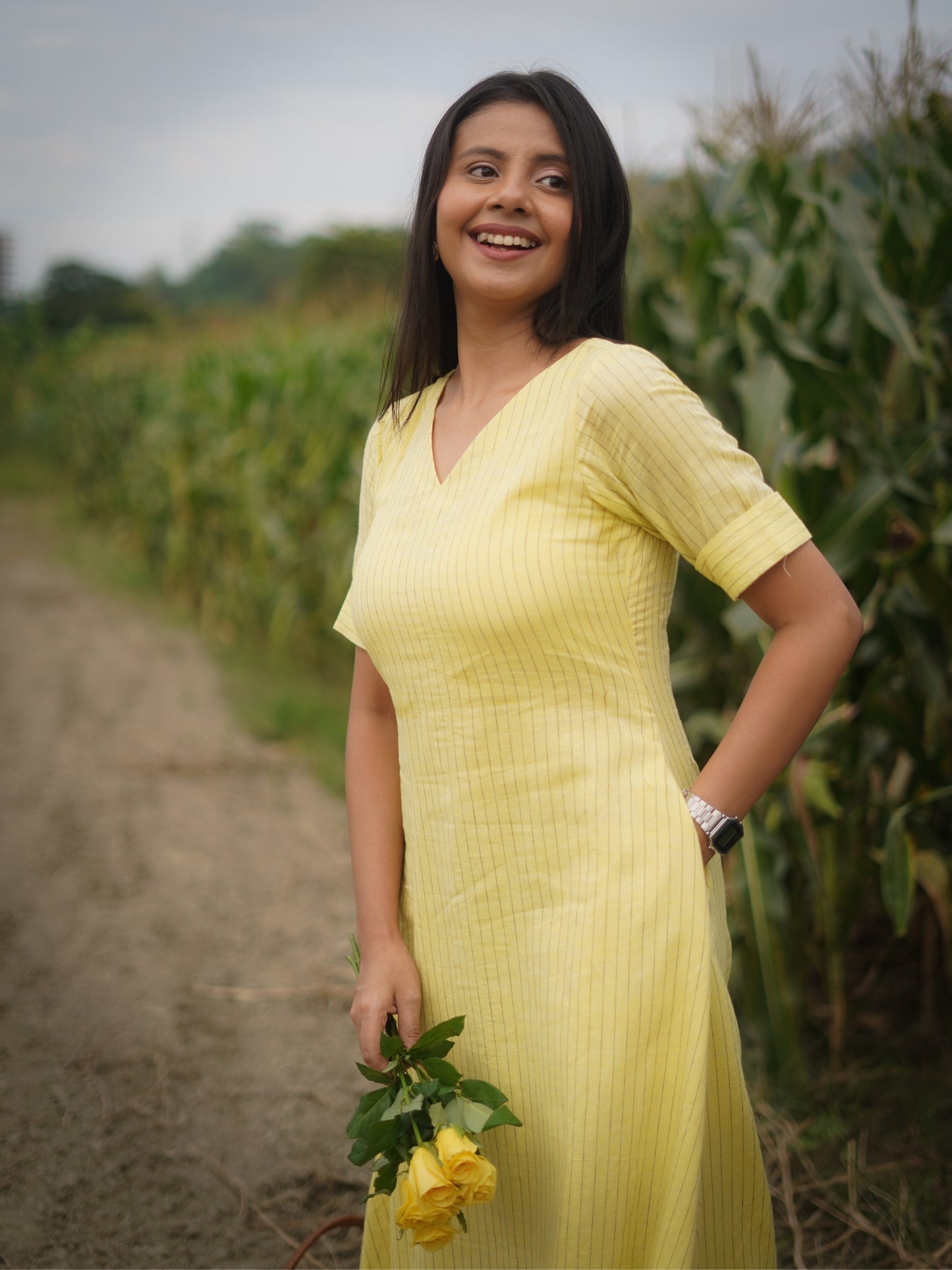Darzaania Jamdani Handlloom Cotton Midi Dress