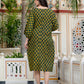 Anvitha Green Ajrakh Work Cotton Midi Dress