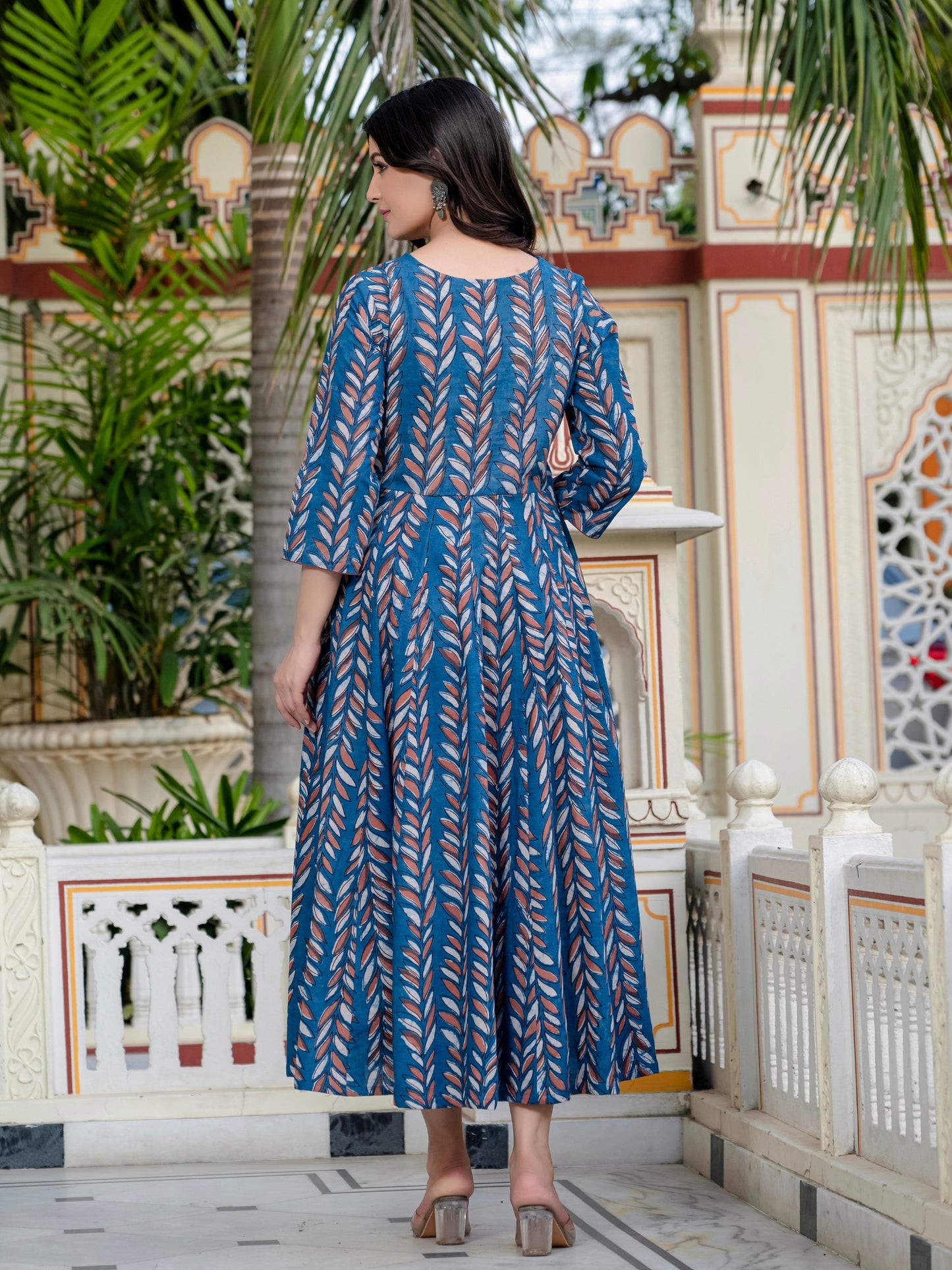 Darzaania Neelaya Ajrakh Work Pure Cotton Dress