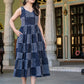 Size-inclusive sleeveless cotton midi dress with stripes and pockets