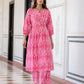 Pink handloom Ikat kurta set with 3/4 sleeve kurta