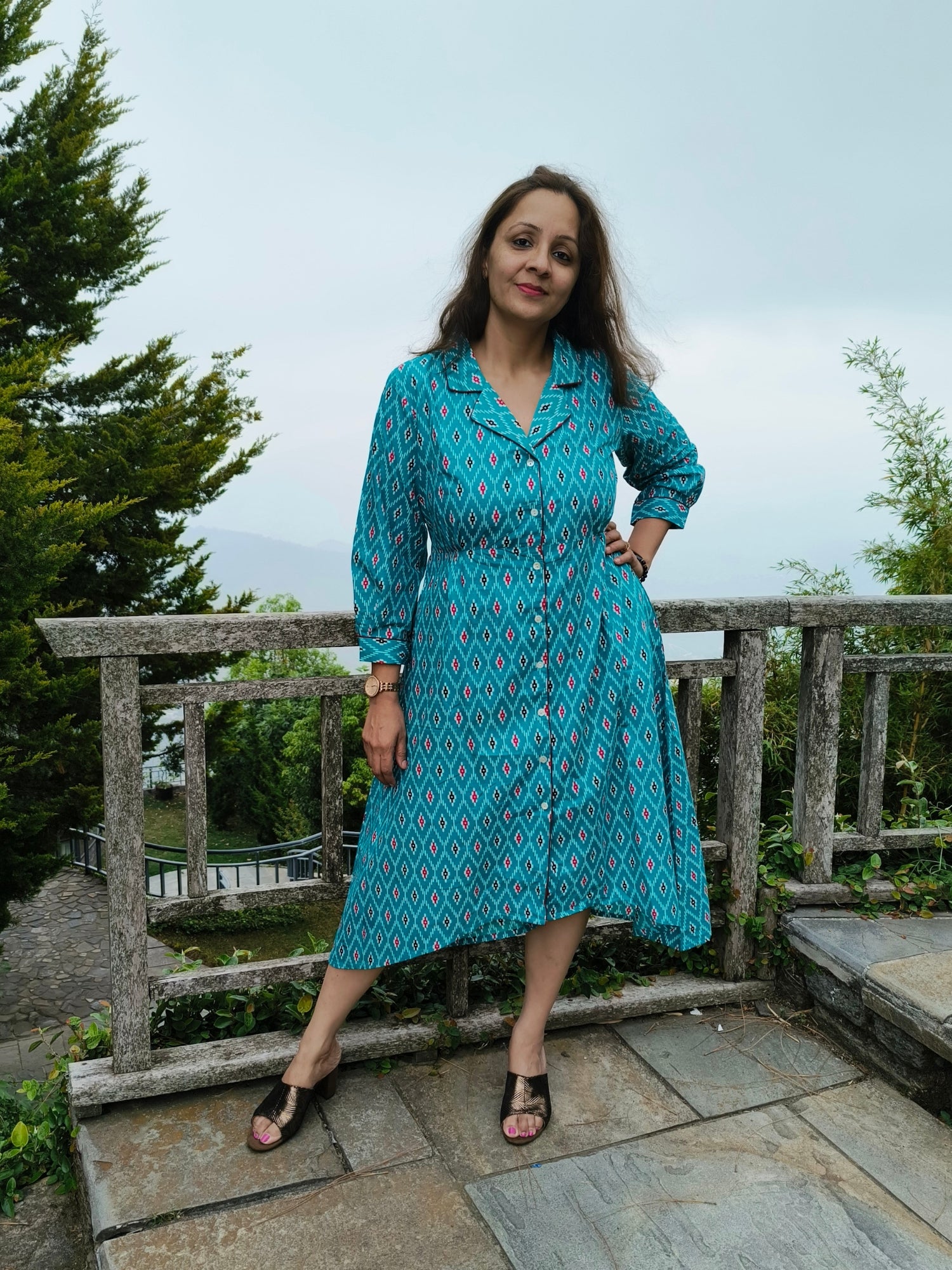 Darzaania Blue button down cotton dress