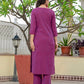 purple solid kurti with pants for women
