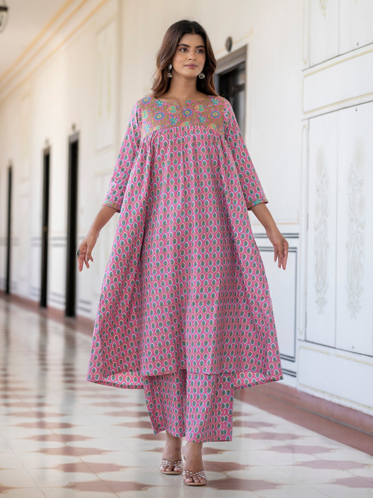 Darzaania Navira Pure Cotton Kurta with Palazzo Pants