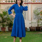 Darzaania Blue Embroidered Handloomed Cotton Dress