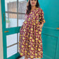 Darzaania Tapsi Wine Floral Cotton Dress