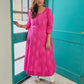 Darzaania Vandita Pink Ikkat Cotton Dress with White Palazzo Pants