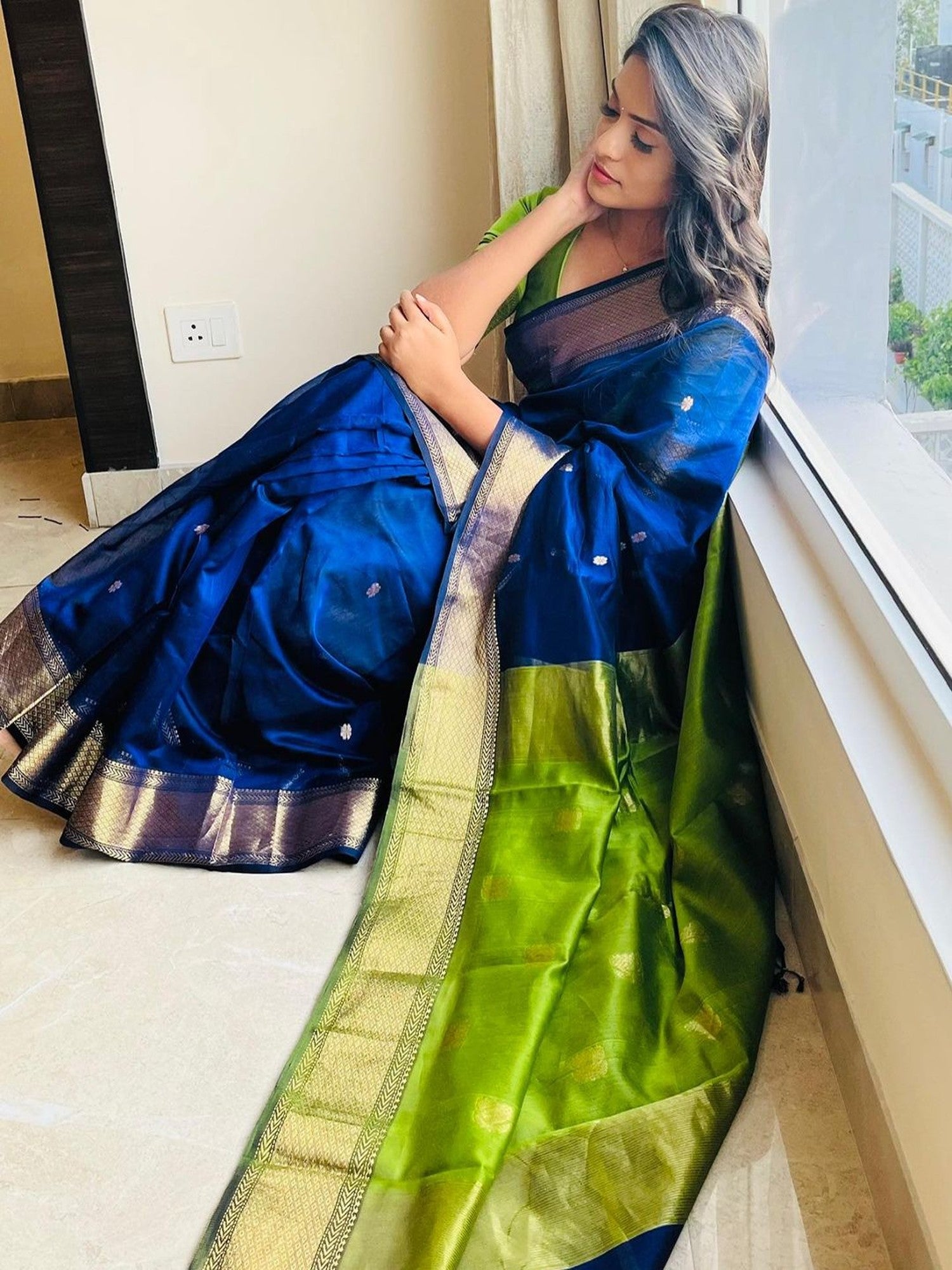 Maheshwari Blue color Festival Edition Saree