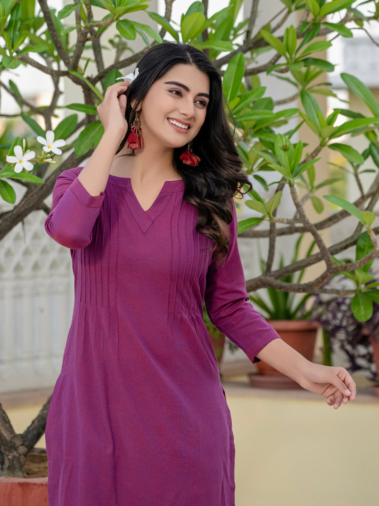purple kurti with pintuck work online