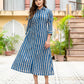 Darzaania Kashika Blue Stripe Button Down Cotton Dress