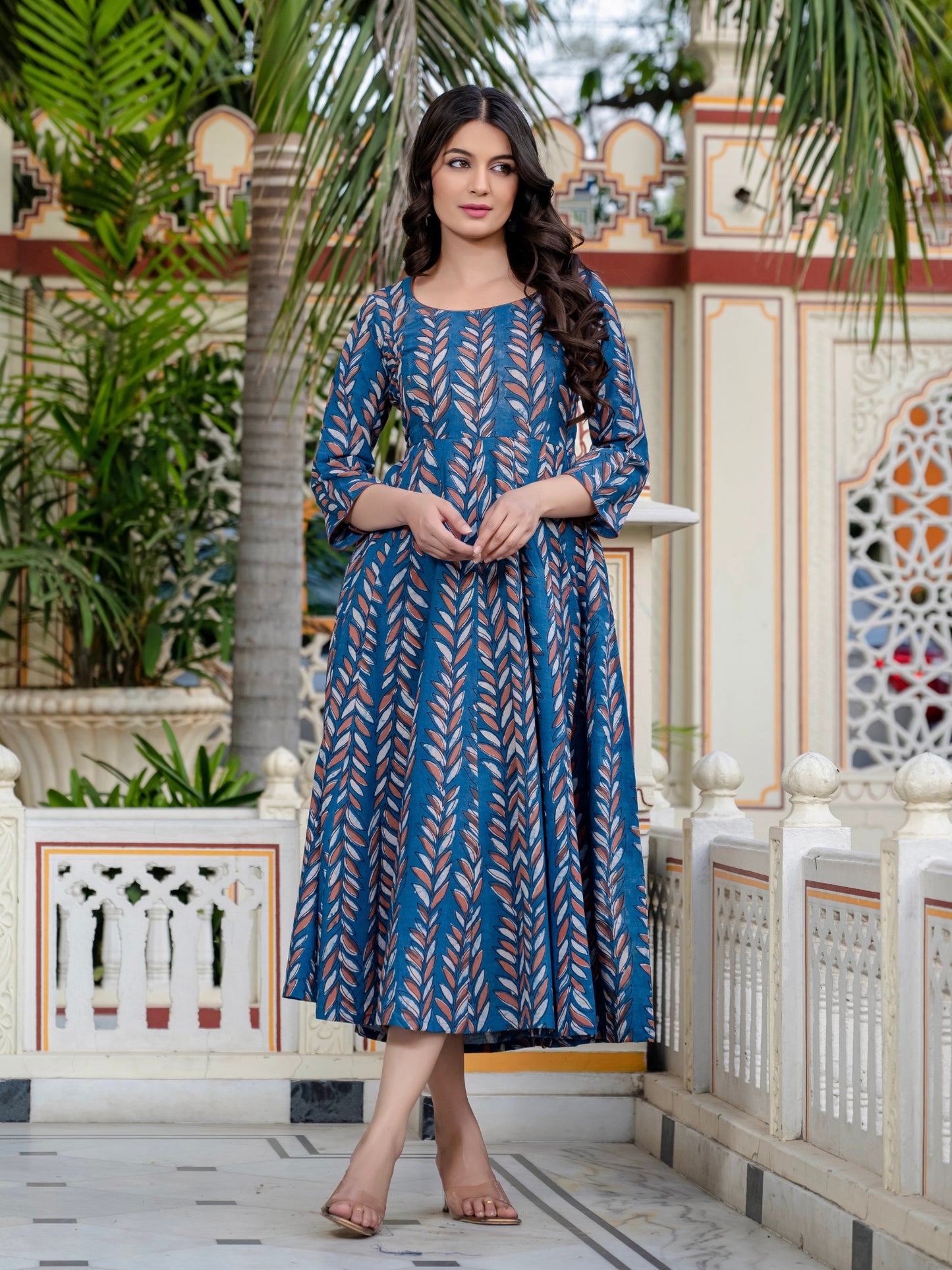 Darzaania Neelaya Ajrakh Work Pure Cotton Dress