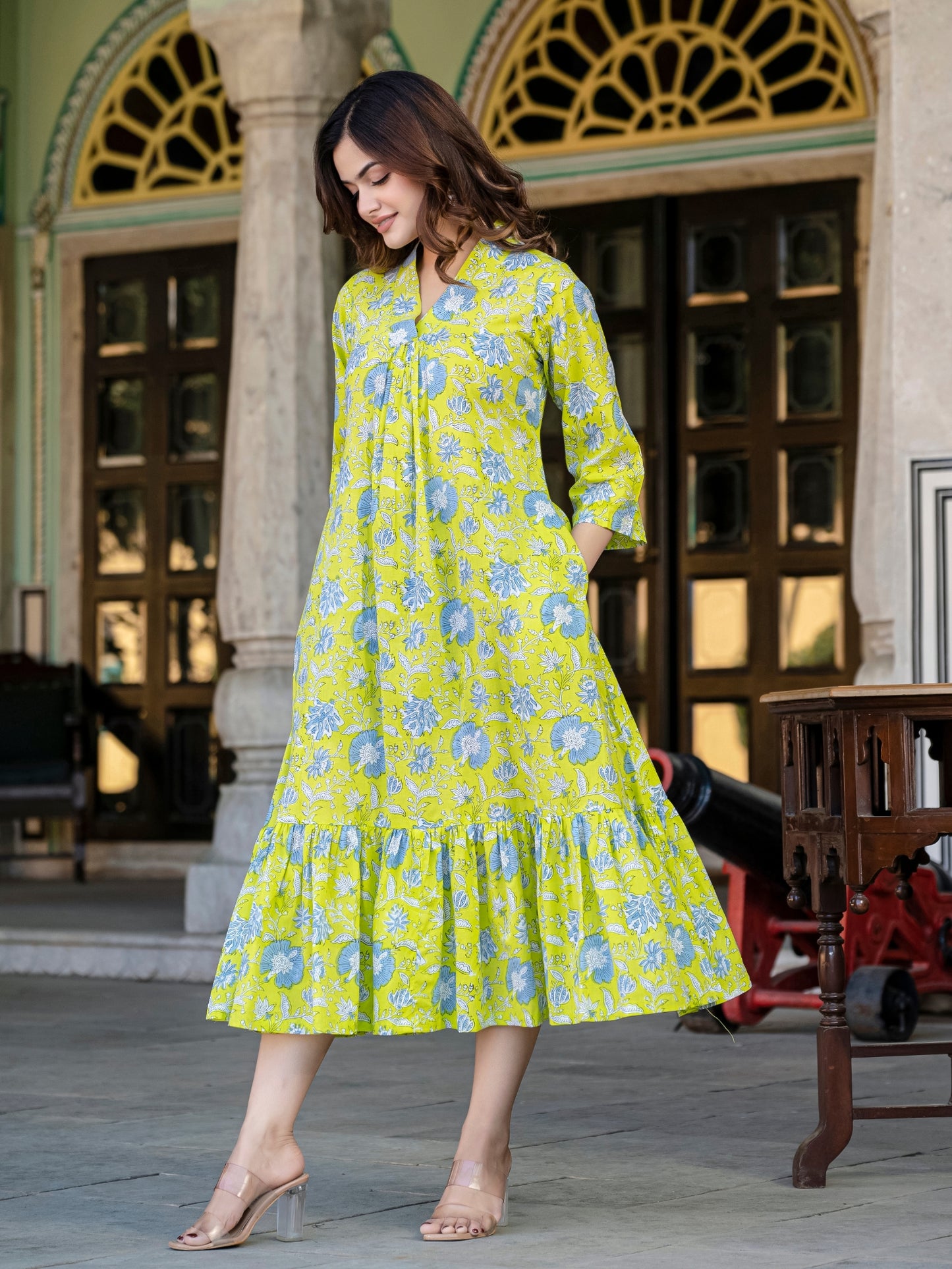 Yellow cotton midi dress Darzaania for all sizes