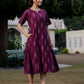 Plus-size friendly wine Ikkat midi dress for women, customizable