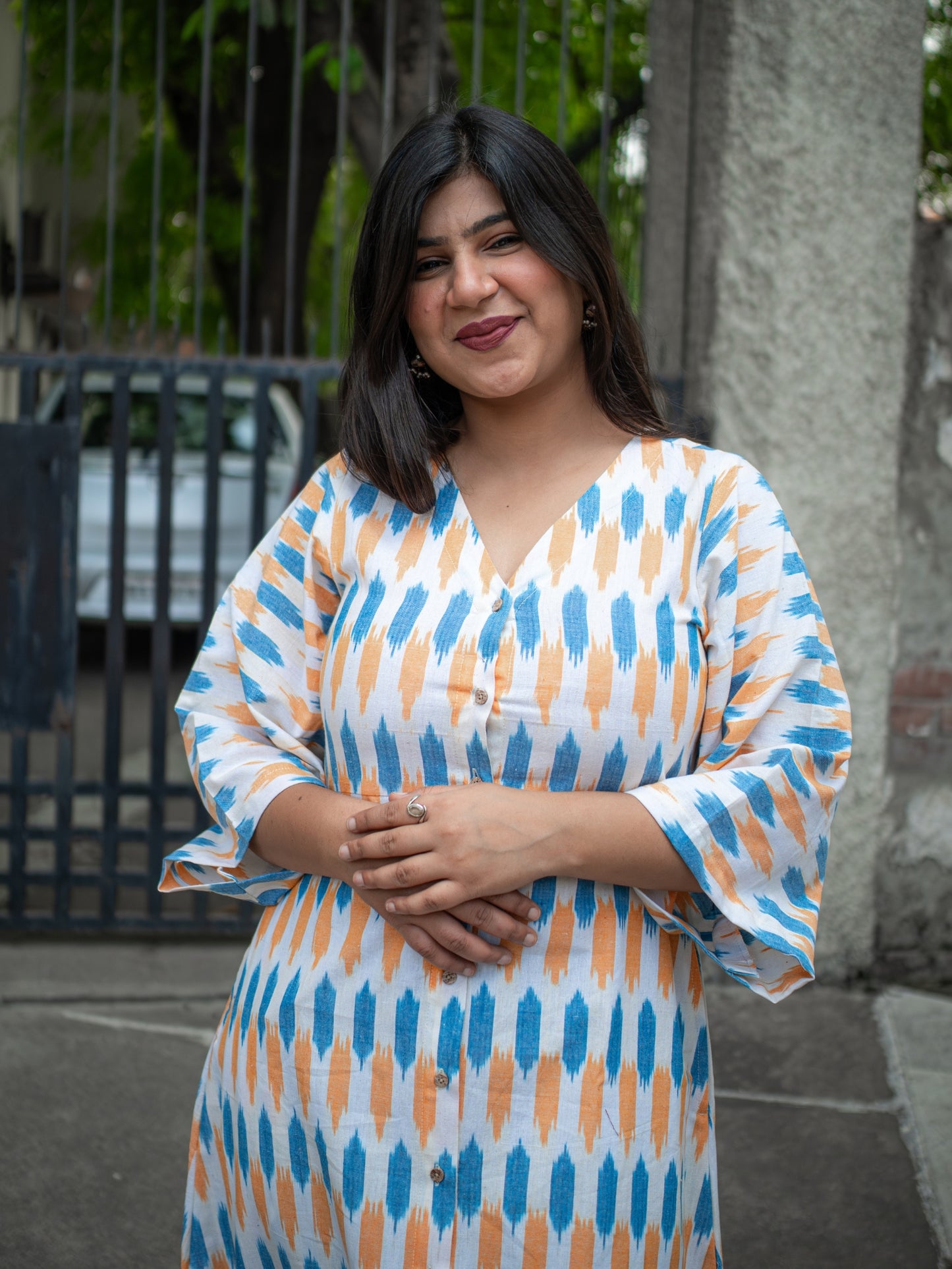 Ivory white ikat cotton midi dress S to 6XL