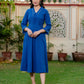 Darzaania Blue Embroidered Handloomed Cotton Dress