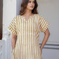 Breathable cotton handblock stripe midi dress with pockets for women sizes S to 6XL